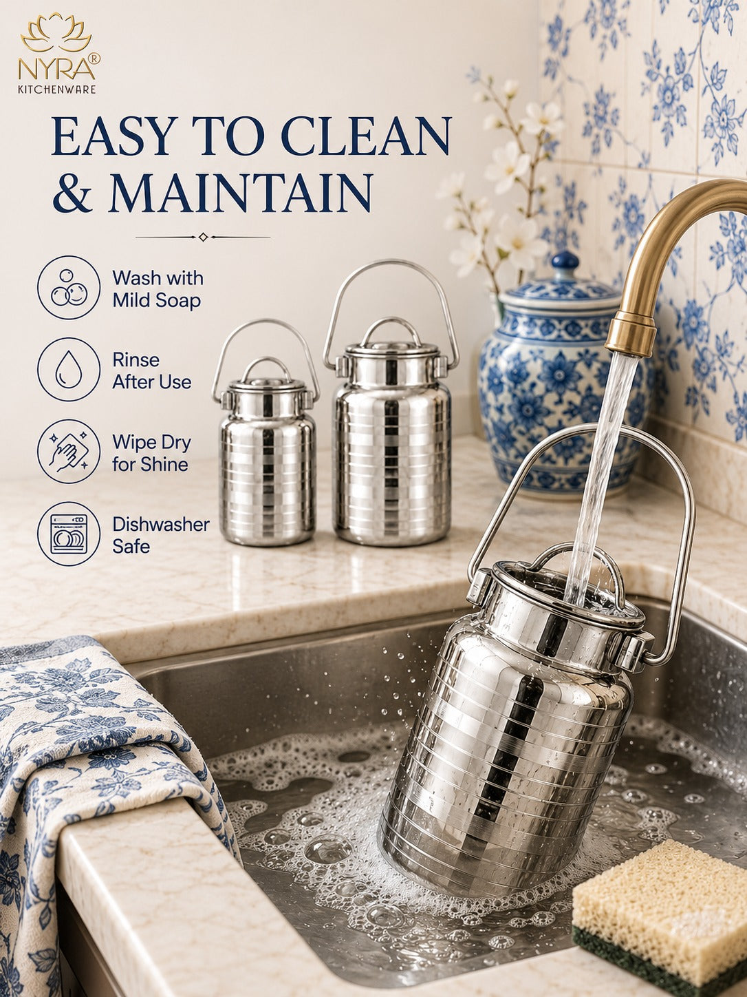 Stainless Steel Milk Can & Oil Pot Set | Glossy Silver Jointless Design with Lid Barni