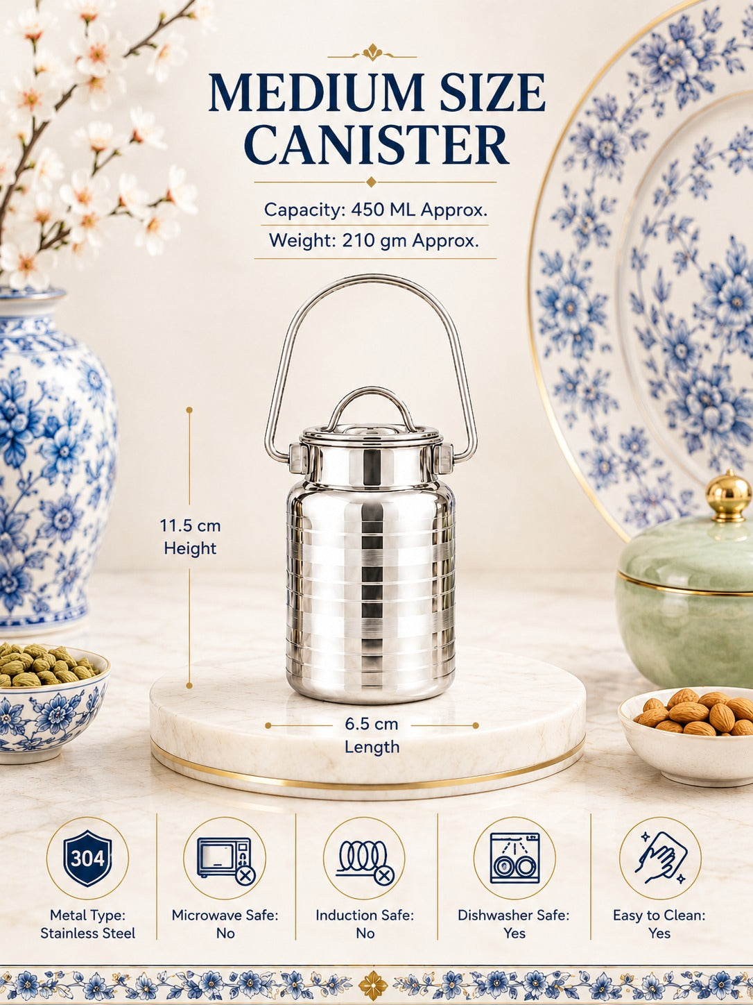 Stainless Steel Milk Can & Oil Pot Set | Glossy Silver Jointless Design with Lid Barni