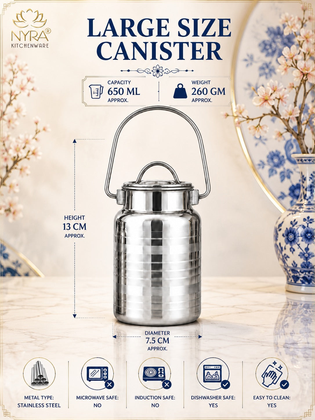 Stainless Steel Milk Can & Oil Pot Set | Glossy Silver Jointless Design with Lid Barni