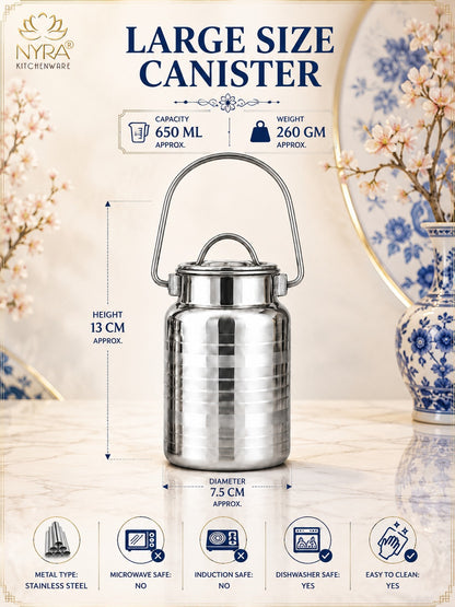 Stainless Steel Milk Can & Oil Pot Set | Glossy Silver Jointless Design with Lid Barni