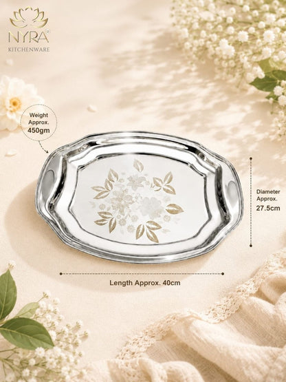 Designer Stainless Steel Serving Tray - Glossy Finish & Laser Print