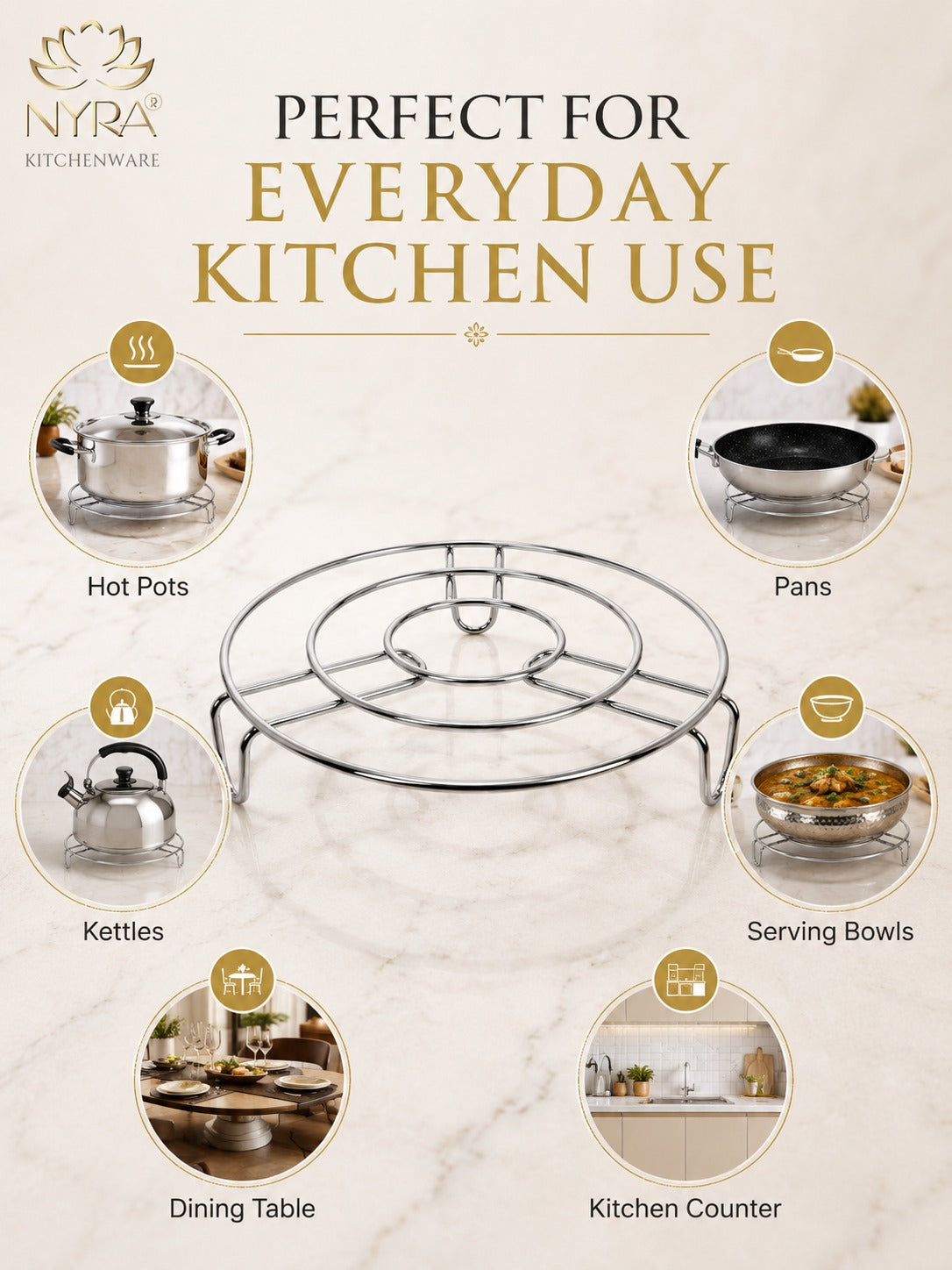 Stainless Steel Table Ring/Trivets - Versatile Vessel Holder & Cooker Steamer Stand