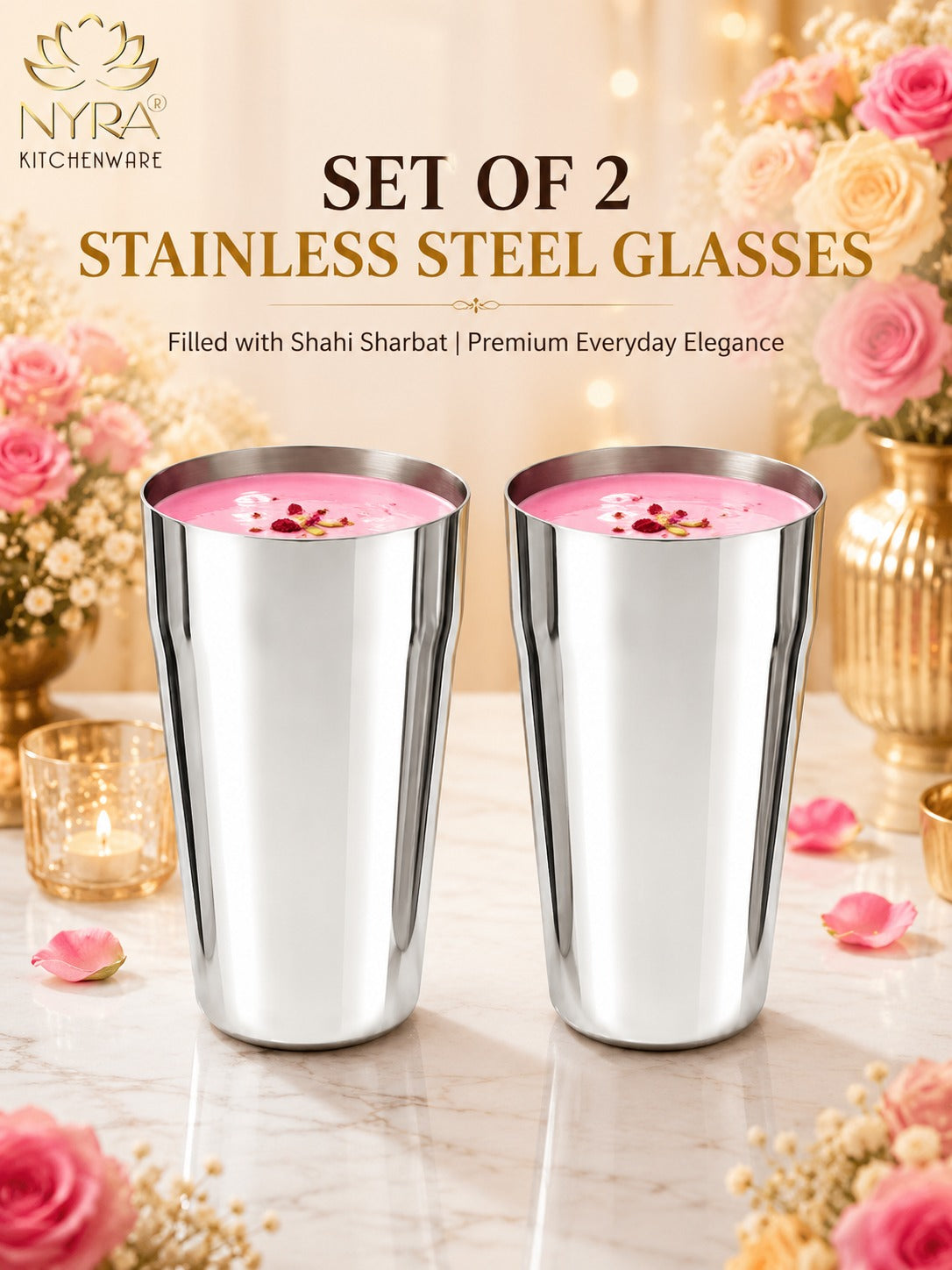Stainless Steel Premium Lassi Glass - 650ml Multipurpose Drinkware Set