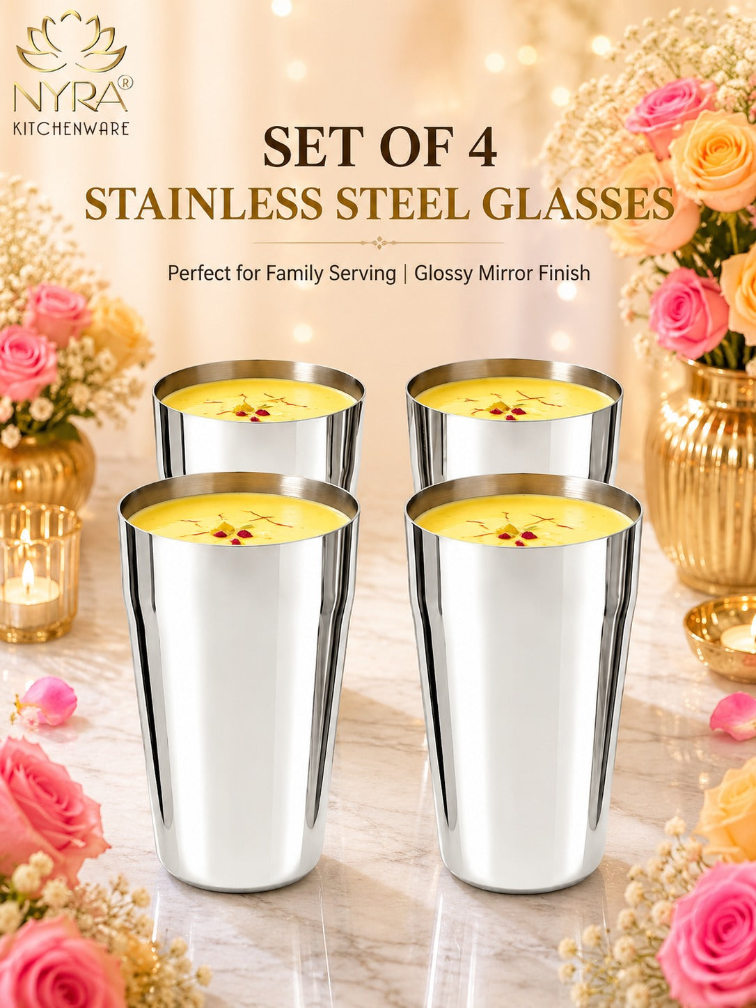 Stainless Steel Premium Lassi Glass - 650ml Multipurpose Drinkware Set