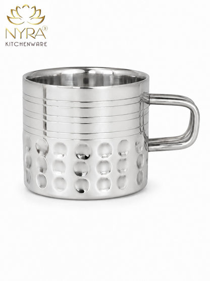 Hammered Stainless Steel Double Wall Cups 100ml - Small Insulated Mugs for Hot & Cold Drinks