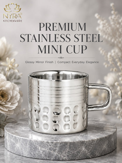 Hammered Stainless Steel Double Wall Cups 100ml - Small Insulated Mugs for Hot & Cold Drinks