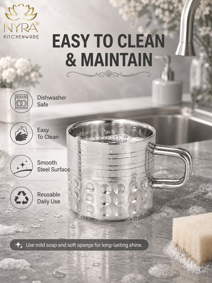 Hammered Stainless Steel Double Wall Cups 100ml - Small Insulated Mugs for Hot & Cold Drinks