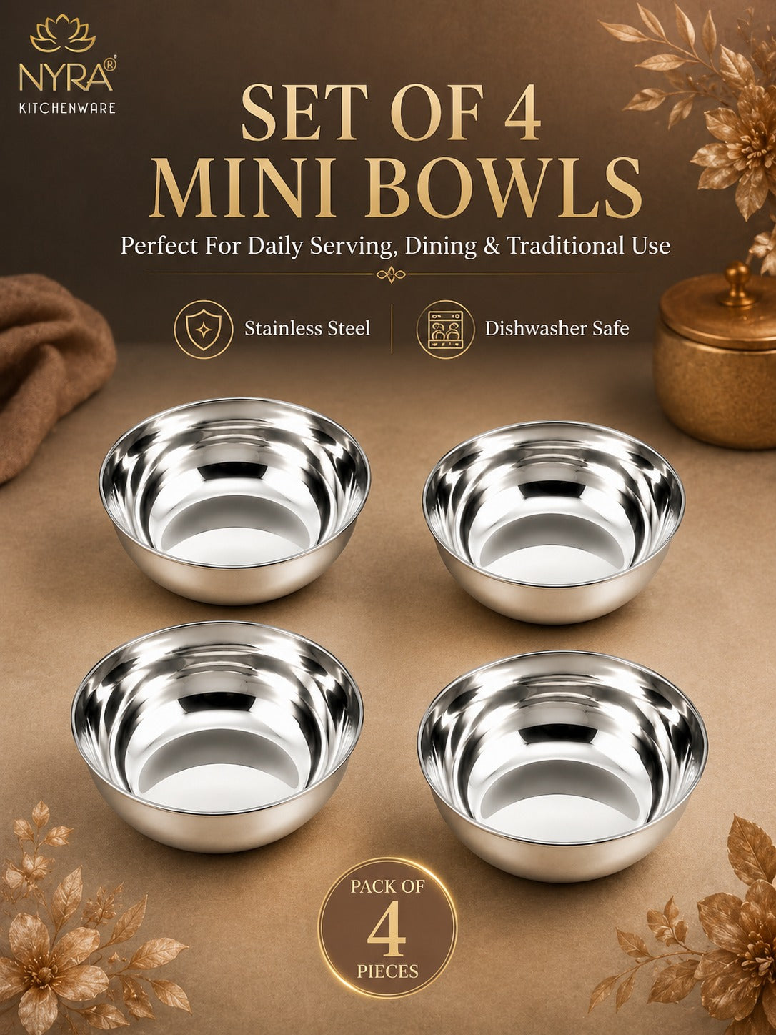 Stainless Steel Bowl Set | Versatile Katori for Desserts, Soups, and Serving