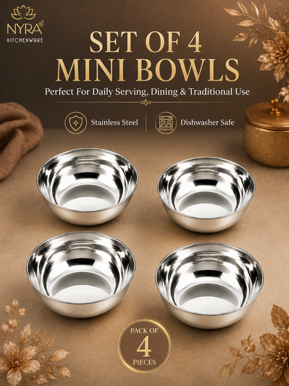 Stainless Steel Mini Katori/Bowl - Set of 4pcs.