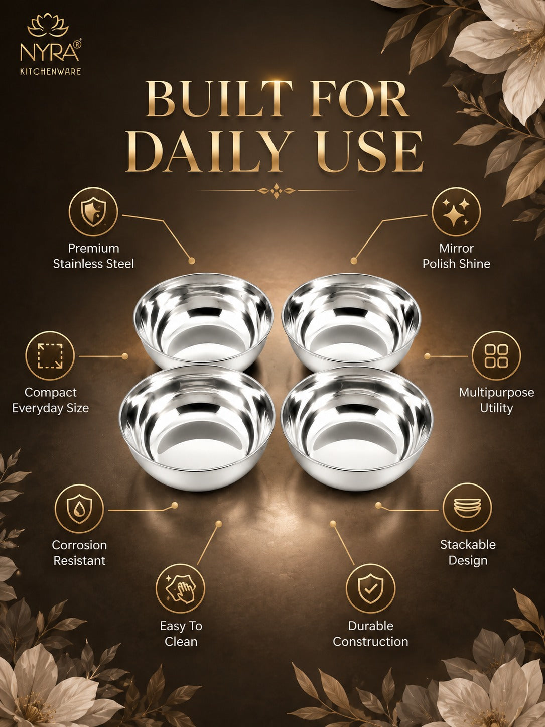 Stainless Steel Mini Katori/Bowl - Set of 4pcs.