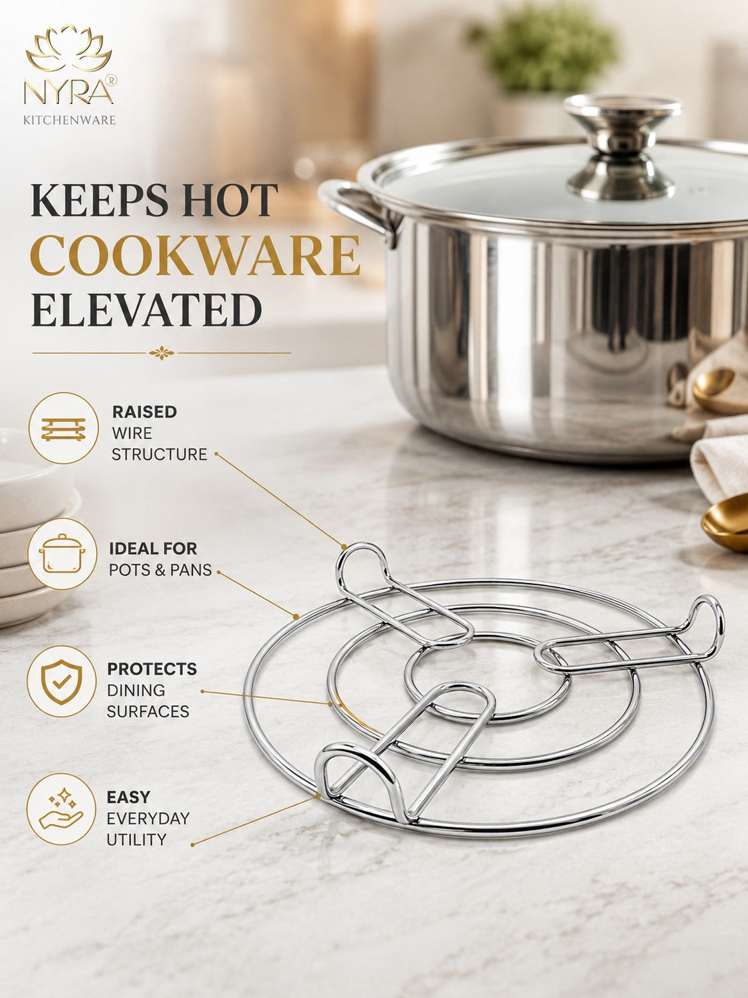 Stainless Steel Table Ring/Trivets - Versatile Vessel Holder & Cooker Steamer Stand
