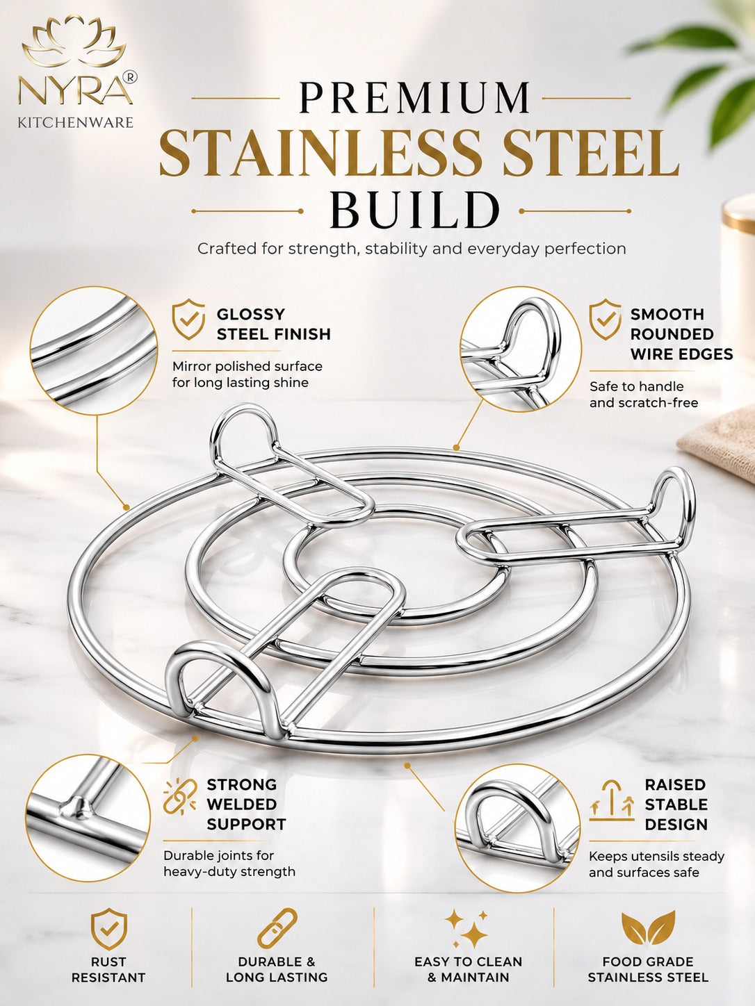 Stainless Steel Table Ring/Trivets - Versatile Vessel Holder & Cooker Steamer Stand