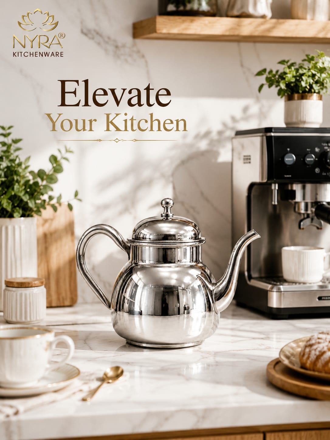 Stainless Steel Tea Pot/Tea or Coffee Kettle with Mirror Finish – Durable and Elegant Silver Tea Pot for Modern Kitchens