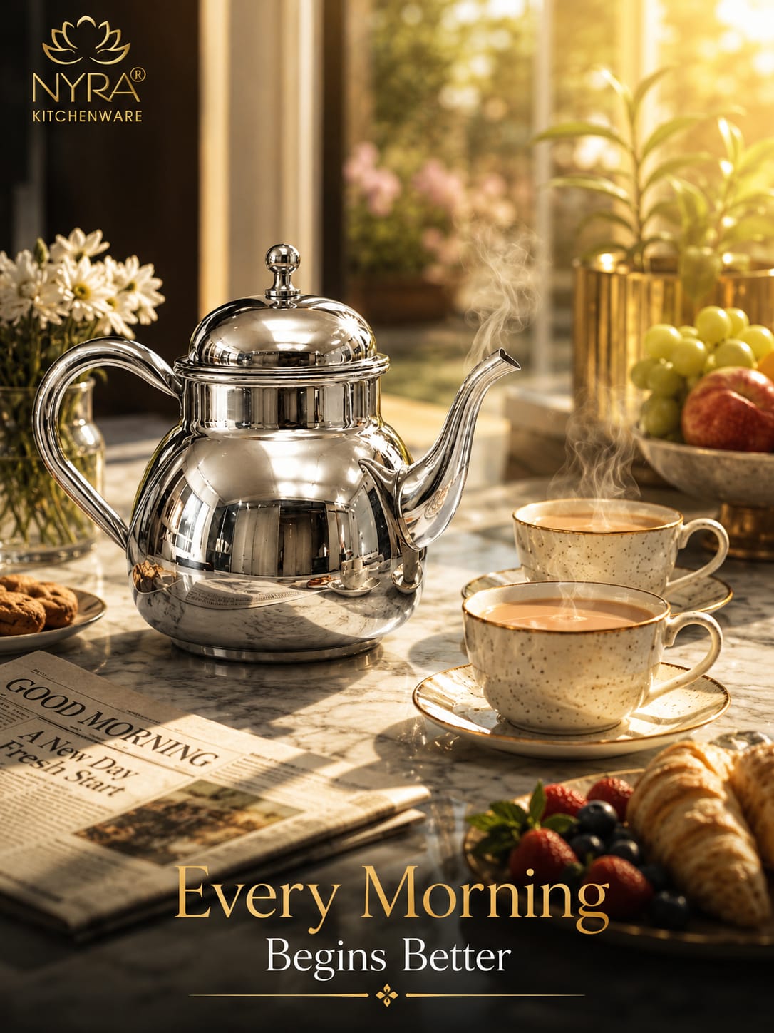 Stainless Steel Tea Pot/Tea or Coffee Kettle with Mirror Finish – Durable and Elegant Silver Tea Pot for Modern Kitchens