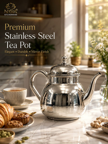 Stainless Steel Tea Pot/Tea or Coffee Kettle with Mirror Finish – Durable and Elegant Silver Tea Pot for Modern Kitchens
