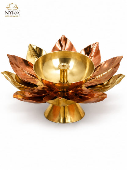 Brass Lotus Kamal Diya | Premium Handmade Akhand Oil Lamp - Pooja Brass Diya Stand