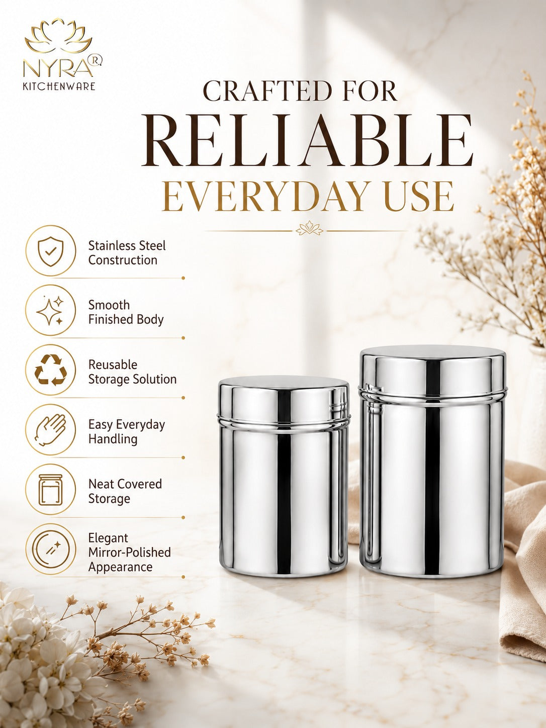 Stainless-Steel Deep Storage Box/Containers/Dibba/Dabba - Set of 3pcs.