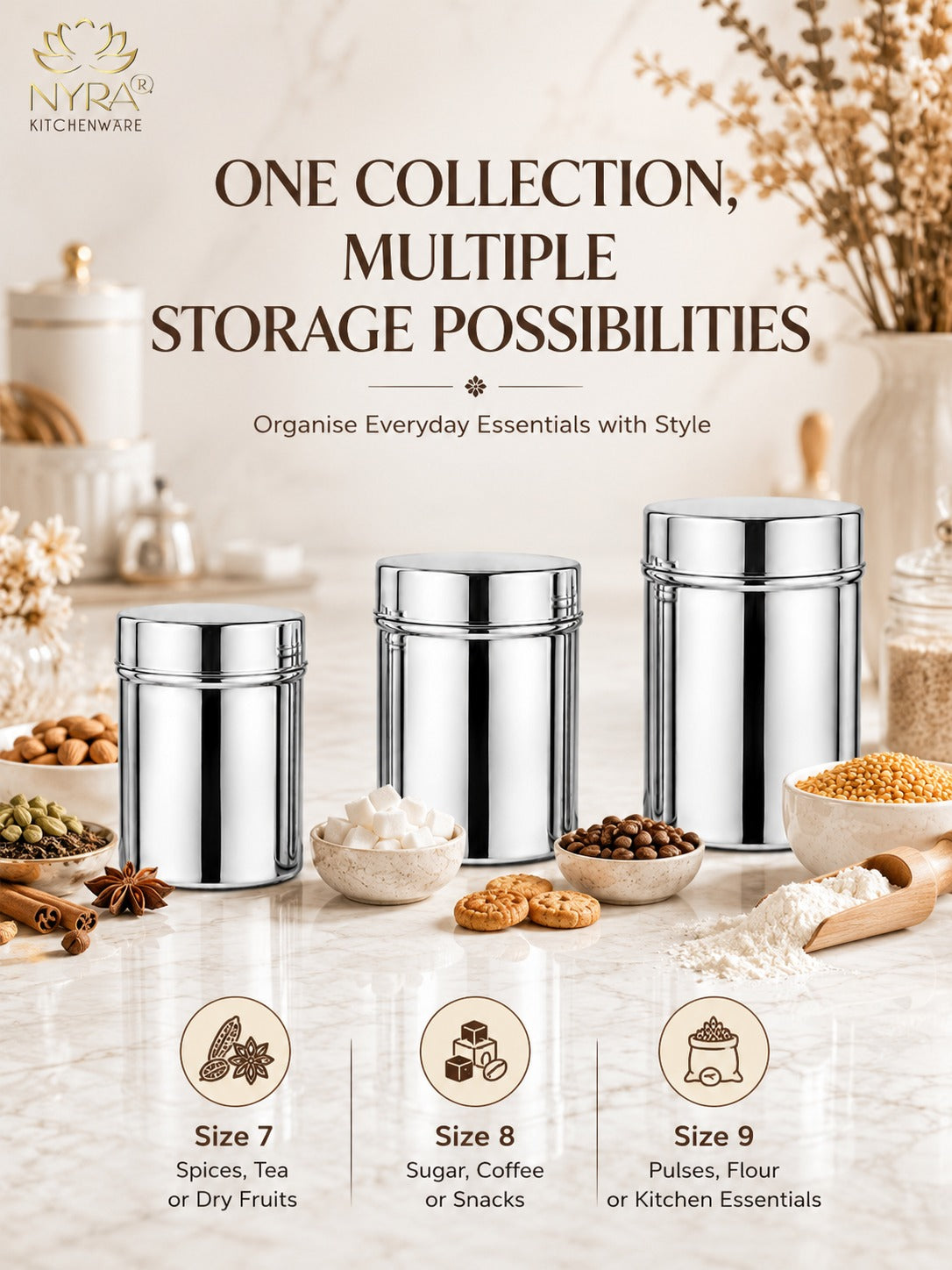 Stainless-Steel Deep Storage Box/Containers/Dibba/Dabba - Set of 3pcs.