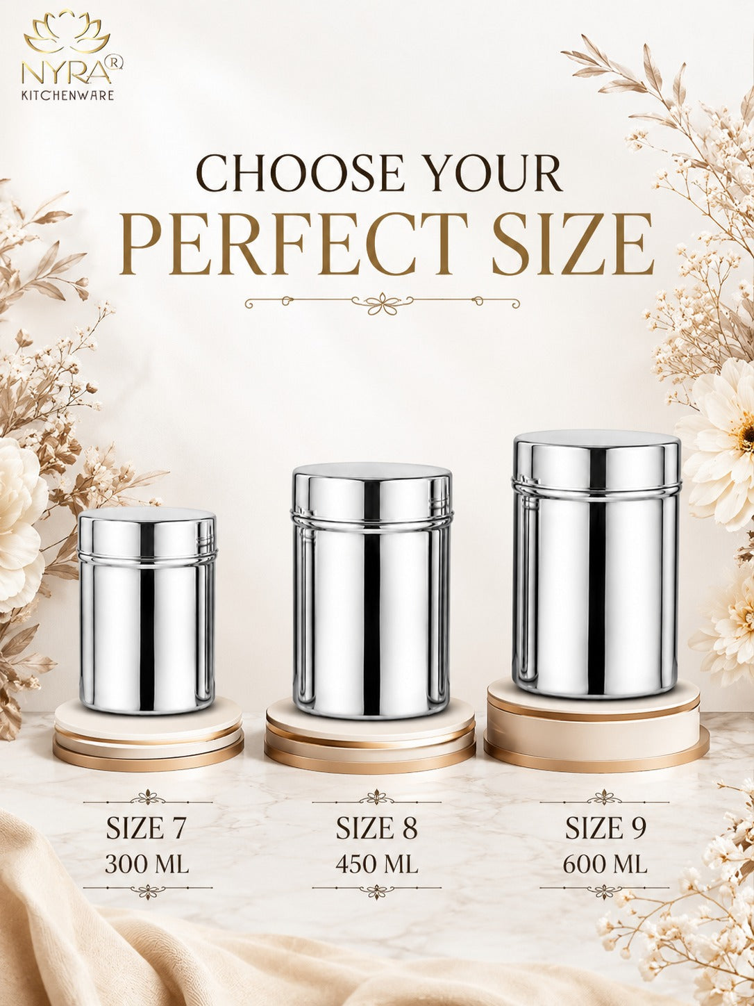 Stainless-Steel Deep Storage Box/Containers/Dibba/Dabba - Set of 3pcs.