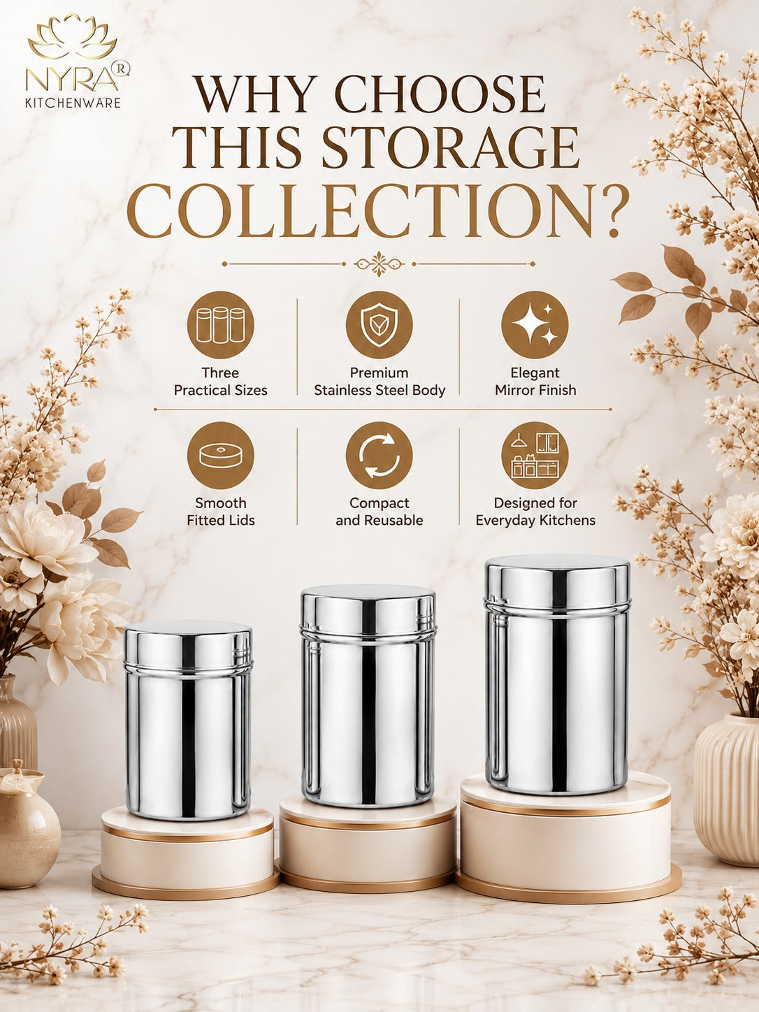 Stainless-Steel Deep Storage Box/Containers/Dibba/Dabba - Set of 3pcs.