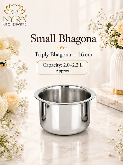 Triply Stainless Steel Bhagona | Heavy Gauge Food Grade Tri-Ply Cooking Pot | Induction & Gas Stove Compatible - Available in 4 Sizes
