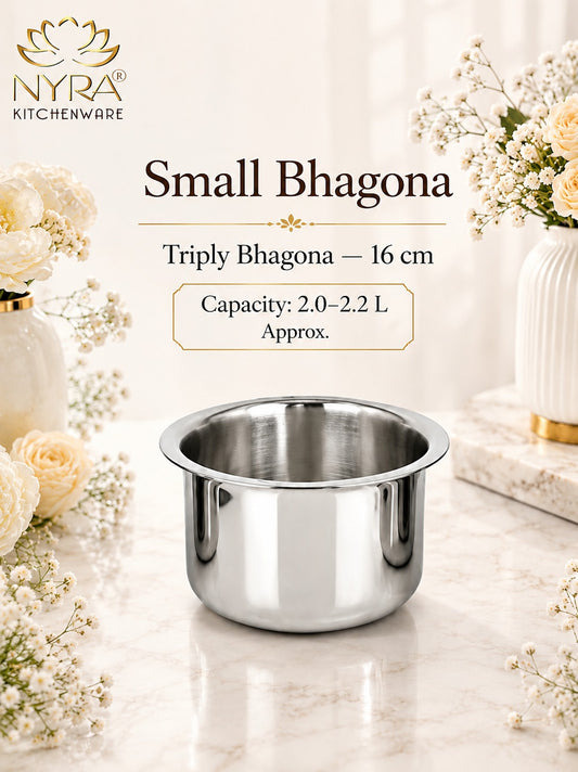 Triply Stainless Steel Bhagona | Heavy Gauge Food Grade Tri-Ply Cooking Pot | Induction & Gas Stove Compatible - Available in 4 Sizes