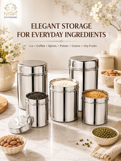 Stainless Steel Cylindrical Deep Storage Containers - Set of 8pcs.