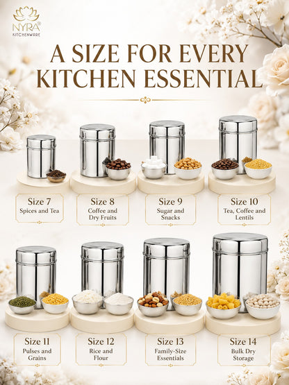 Stainless Steel Cylindrical Deep Storage Containers - Set of 8pcs.