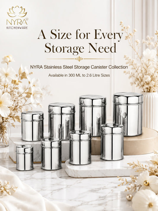 Stainless Steel Cylindrical Deep Storage Containers - Set of 8pcs.