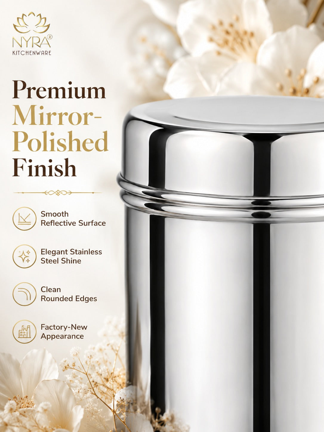 Stainless Steel Cylindrical Deep Storage Containers - Set of 8pcs.