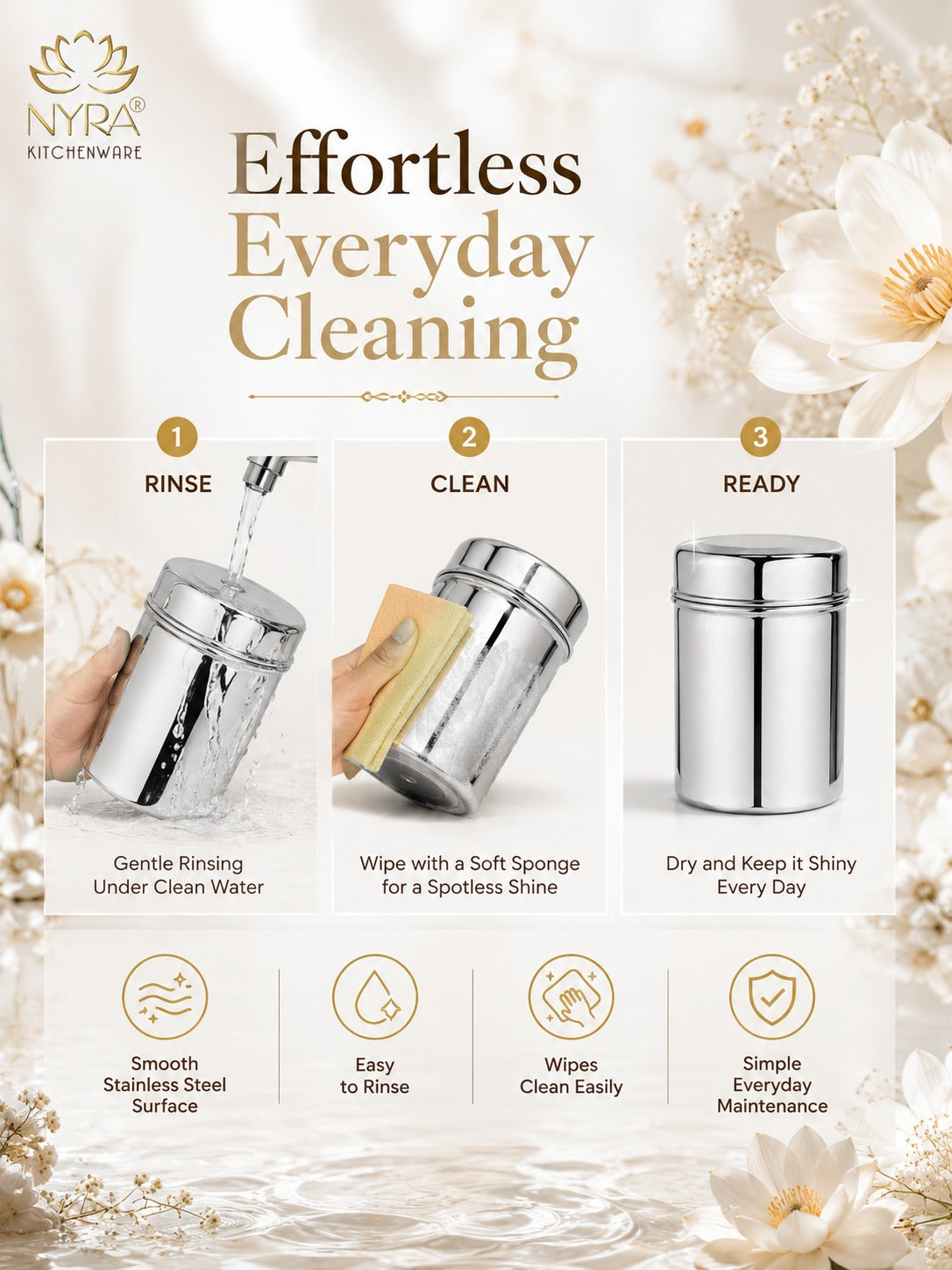 Stainless Steel Cylindrical Deep Storage Containers - Set of 8pcs.