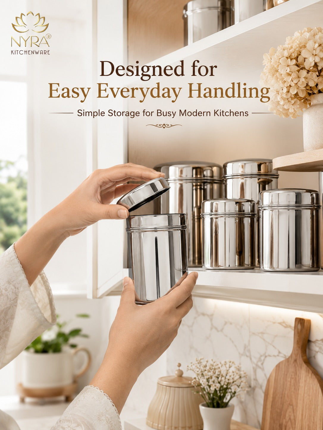 Stainless Steel Cylindrical Deep Storage Containers - Set of 8pcs.