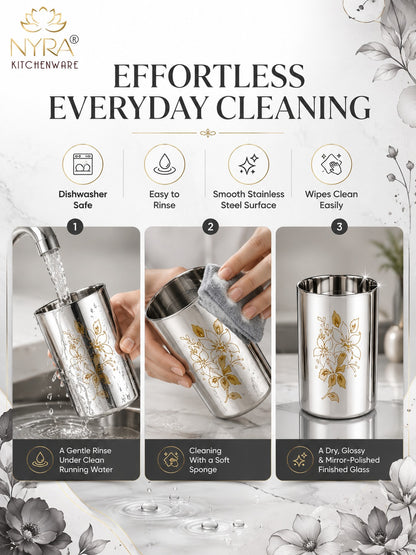 Stainless Steel Glass/Tumbler with Laser Floral Design - 300 ML