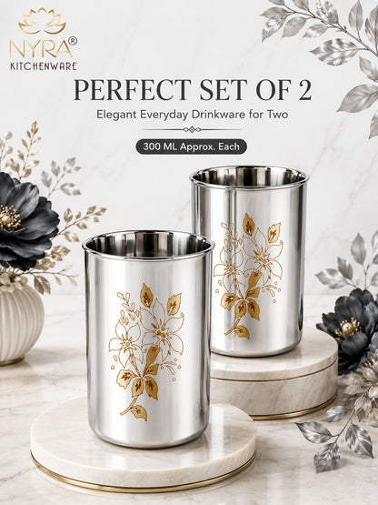 Stainless Steel Glass/Tumbler with Laser Floral Design - 300 ML