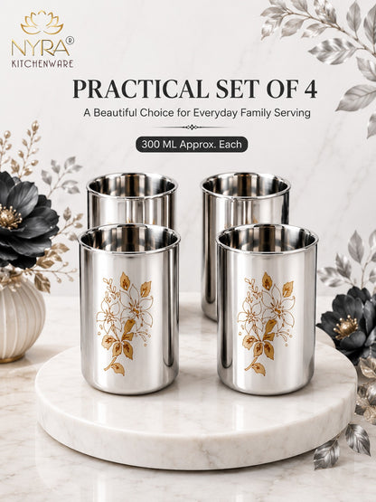 Stainless Steel Glass/Tumbler with Laser Floral Design - 300 ML