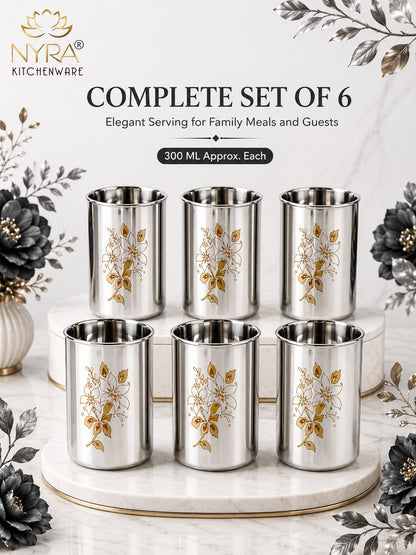 Stainless Steel Glass/Tumbler with Laser Floral Design - 300 ML