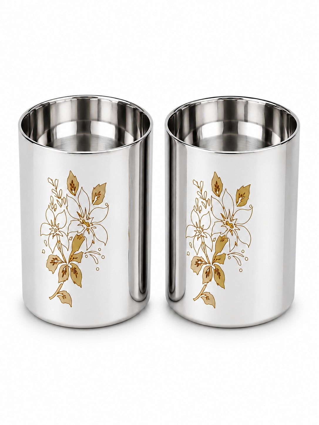 Stainless Steel Glass/Tumbler with Laser Floral Design - 300 ML