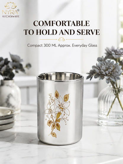 Stainless Steel Glass/Tumbler with Laser Floral Design - 300 ML