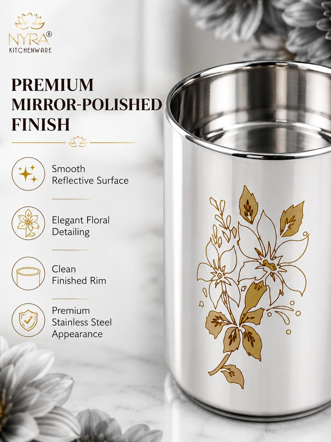 Stainless Steel Glass/Tumbler with Laser Floral Design - 300 ML