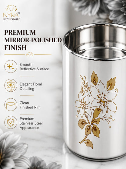 Stainless Steel Glass/Tumbler with Laser Floral Design - 300 ML