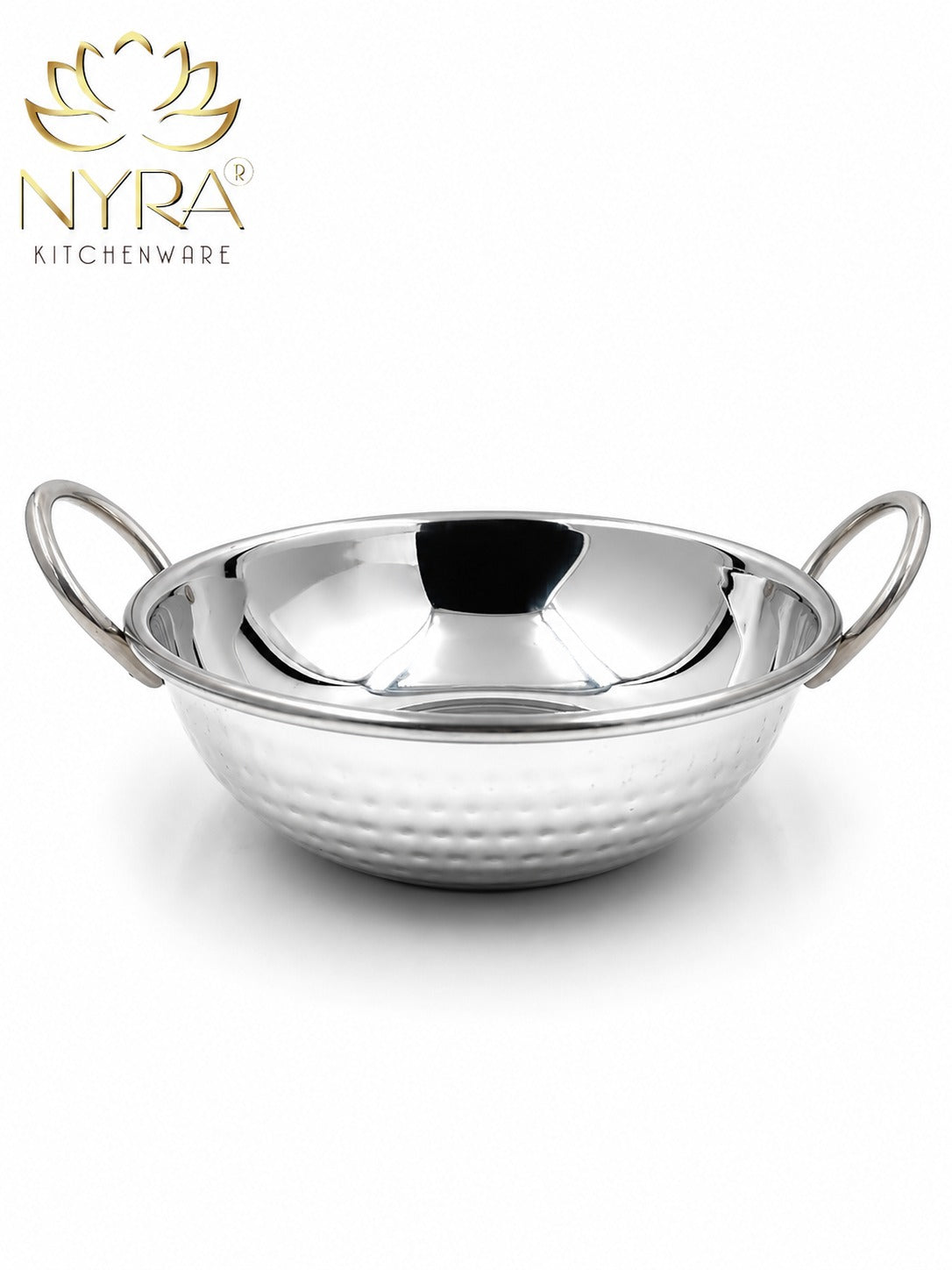 Stainless Steel Hammered Finish Serving Kadhai with Handles – Premium Serveware Set