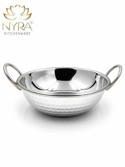 Stainless Steel Hammered Finish Serving Kadhai with Handles – Premium Serveware Set