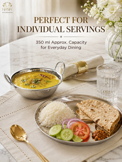 Stainless Steel Hammered Finish Serving Kadhai with Handles – Premium Serveware Set
