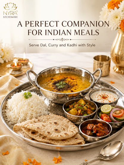 Stainless Steel Hammered Finish Serving Kadhai with Handles – Premium Serveware Set