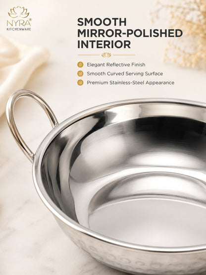 Stainless Steel Hammered Finish Serving Kadhai with Handles – Premium Serveware Set