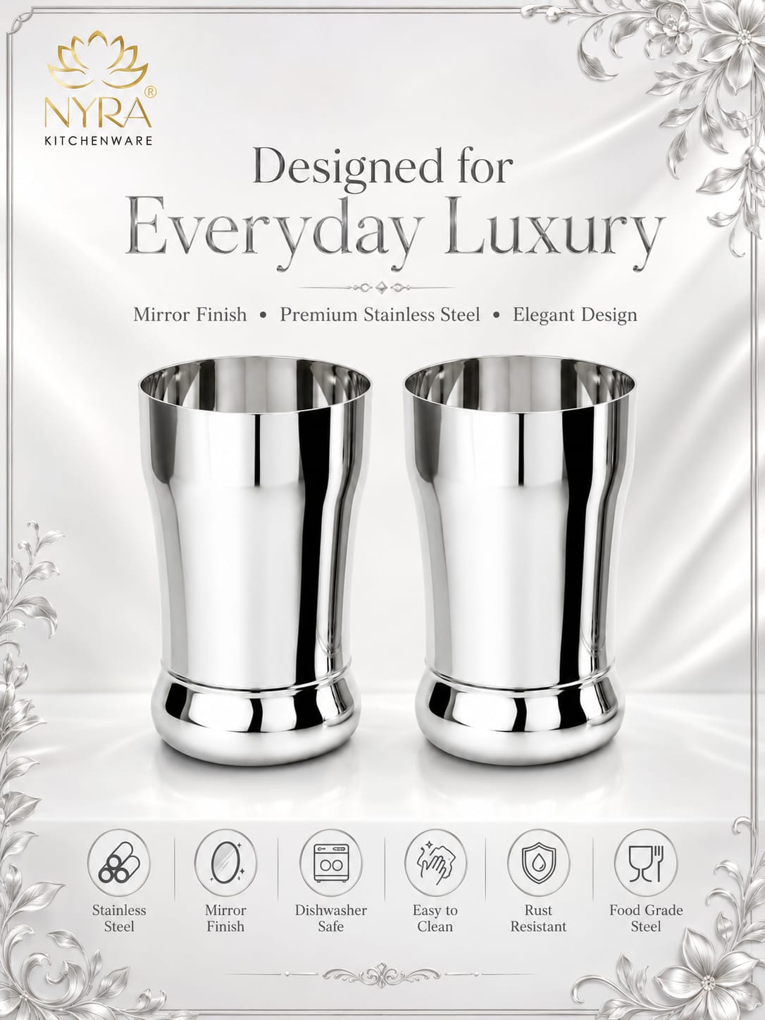 Stainless Steel Glass/Tumbler Set – Premium Quality, Heavy Gauge, 400ML Drinkware Set