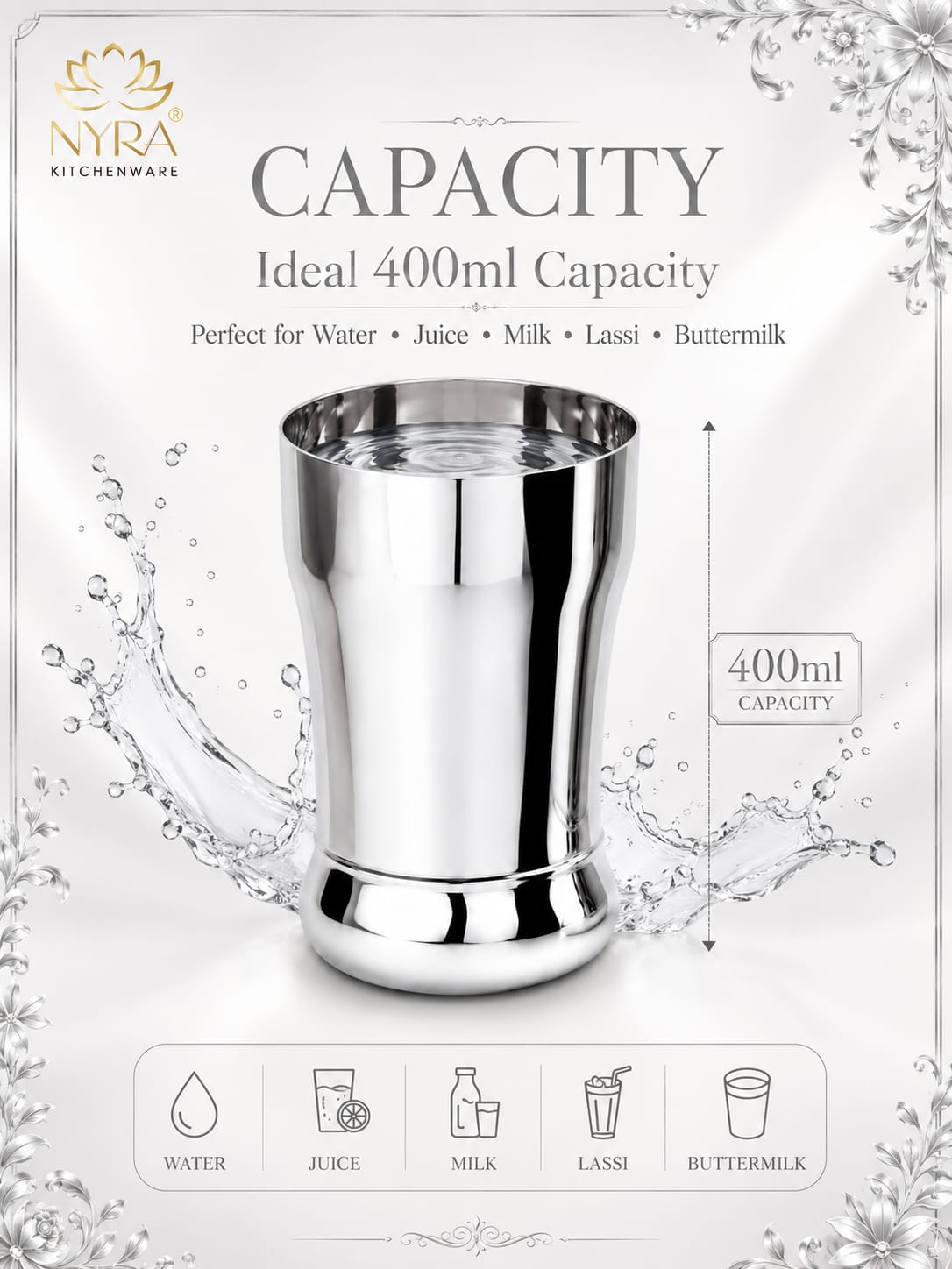 Stainless Steel Glass/Tumbler Set – Premium Quality, Heavy Gauge, 400ML Drinkware Set