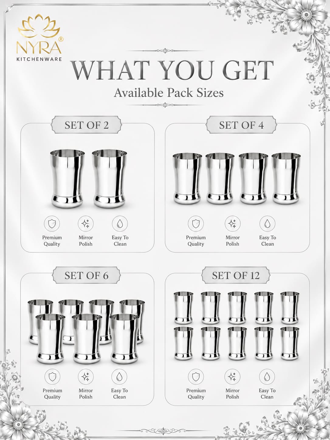 Stainless Steel Glass/Tumbler Set – Premium Quality, Heavy Gauge, 400ML Drinkware Set