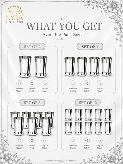 Stainless Steel Glass/Tumbler Set – Premium Quality, Heavy Gauge, 400ML Drinkware Set