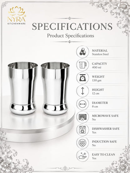 Stainless Steel Glass/Tumbler Set – Premium Quality, Heavy Gauge, 400ML Drinkware Set
